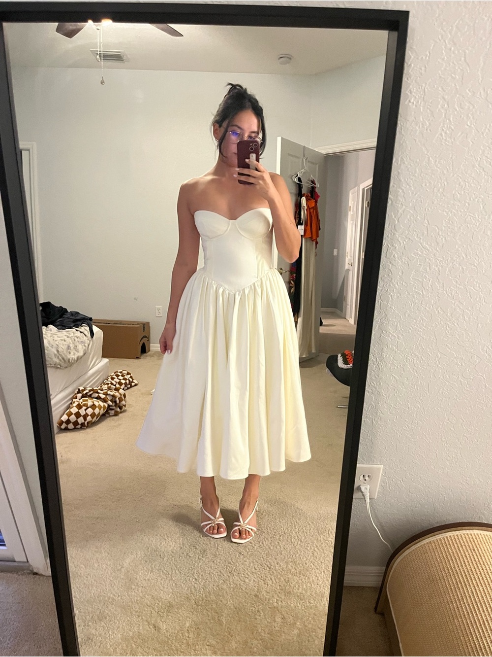 HOUSE OF CB COCO DRESS MIDI IVORY SATIN VINTAGE STYLE